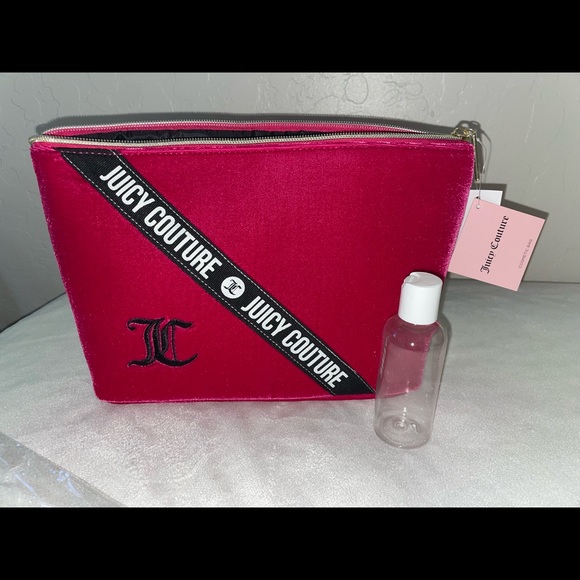 New! Juicy Couture Velvet Fuchsia Hot Pink/Black Logo Makeup Case/Bag🌺🥀🖤✨ - Picture 4 of 12